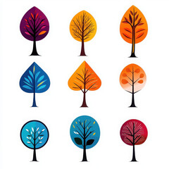 Colorful Abstract Trees Collection with Various Shapes and Patterns for Nature Inspired Designs and Creative Projects