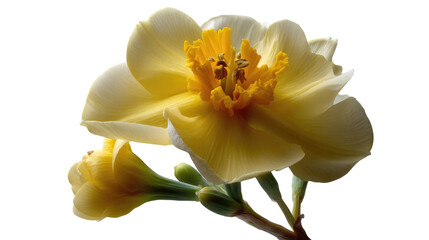 Fototapeta premium Golden Elegance: Close-up capture of a stunning narcissus flower. Delicate petals, with a sun-kissed hue radiate serenity and beauty.