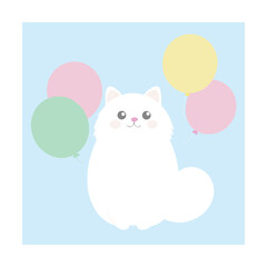Cute white fluffy cat with balloons kitten animal