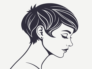 Minimalist Vector Silhouette of a Woman’s Head – Modern Pixie Cut with Clean, Confident Style