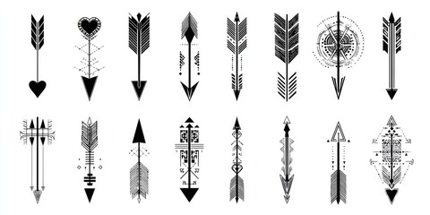 Geometric arrow designs; black & white