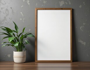 un marco en blanco con una planta verde 