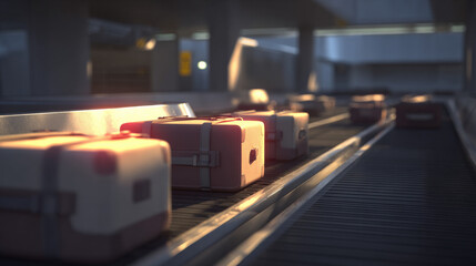 3D render of baggage carousel with digital overlay highlighting cleared luggage minimalism illustration concept scene visual for commercial design use high detail quality stock image illustration conc