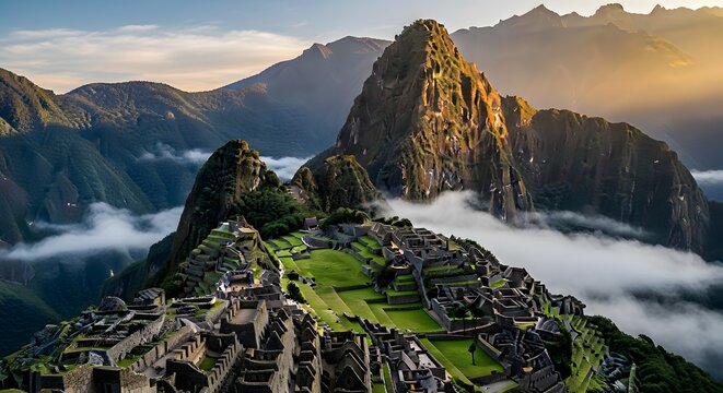 Photo of machu picchu, the ancient inca citadel nestled high in the andes mountains of peru