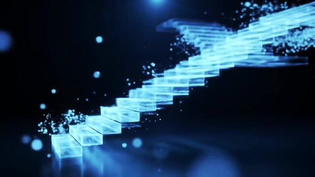 Holographic Glowing Stairs in Midair Symbolizing Digital Elevation and Onboarding