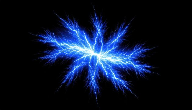 Electric blue plasma burst radiating energy outwards in the dark