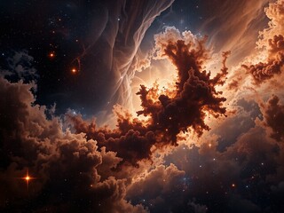 Fototapeta premium Glowing Nebula Swirls and Stars in Deep Space