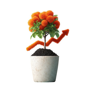 Growth arrow from plant in pot - metaphor concept 