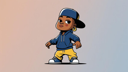 Cool Cartoon Kid in Hip-Hop Streetwear and Backward Cap