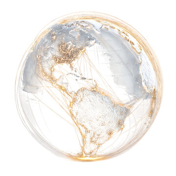 Glowing globe with route lines - dark tech background 