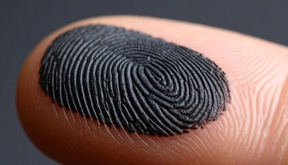 Close-Up of Black Fingerprint on Dark Surface.