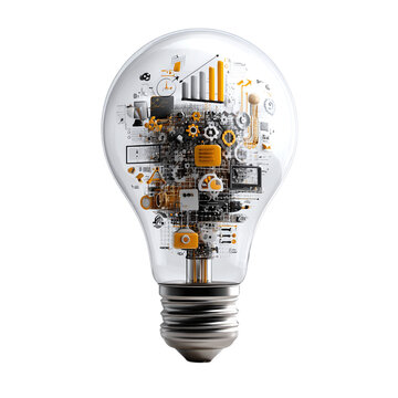 Lightbulb with business icons inside - white background 