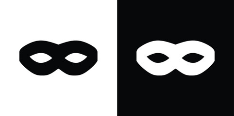 Black and white masquerade mask icons on contrasting backgrounds