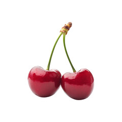 Fresh red cherry fruit with a green stem