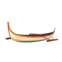 Pixel Art Illustration of a Classic Wooden Outrigger Boat on White Background