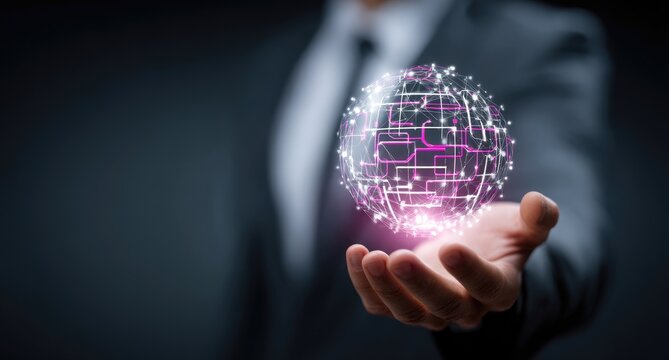 Holographic globe of circuits held in hand