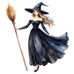 Watercolor Gothic Halloween Clipart Set | Witches, Pumpkins, Ghosts, Black Roses, Skulls