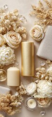 Obraz premium Premium Modern Christmas Gift Wrap Pattern with Rose Motifs and Gold Sparkles Authentic Holiday Lifestyle Content for Millennial Marketing Campaigns