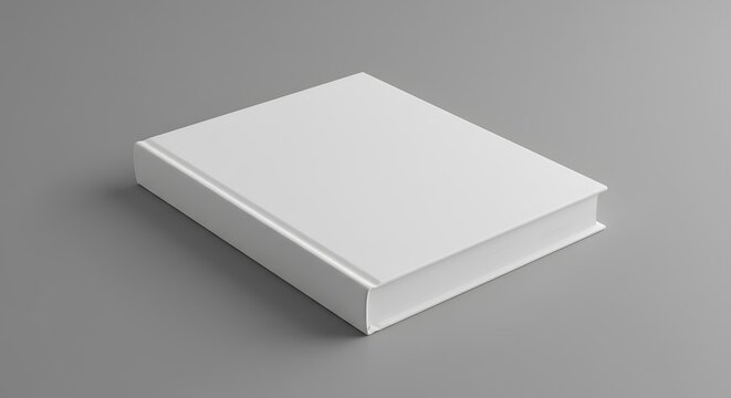 A blank white hardcover book lies on a plain gray background, ready for customization