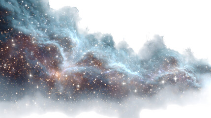 Scientific representation of a nebula cloud forming stars, bright gases, isolated on white background