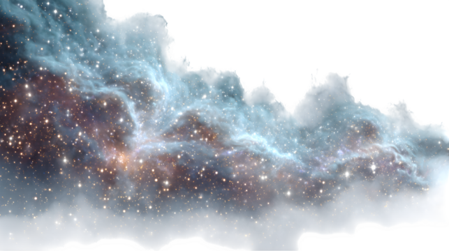 Scientific representation of a nebula cloud forming stars, bright gases, isolated on white background