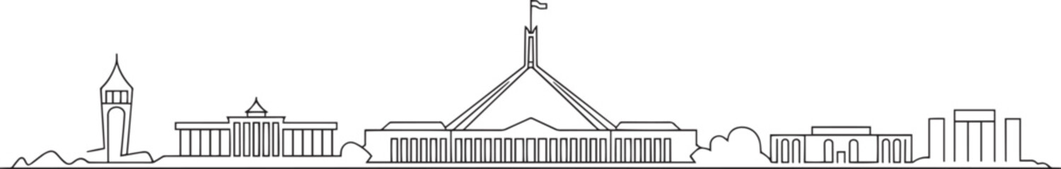 Canberra Skyline Silhouette Vector Illustration Cityscape Outline Landmark Travel Icon Design