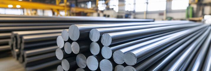 Neatly arranged steel bars in a manufacturing facility Generative AI