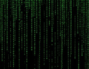 Green Digital Code Rain on Black Futuristic Background