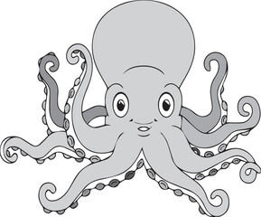 Cute cartoon octopus with big eyes and wavy tentacles
