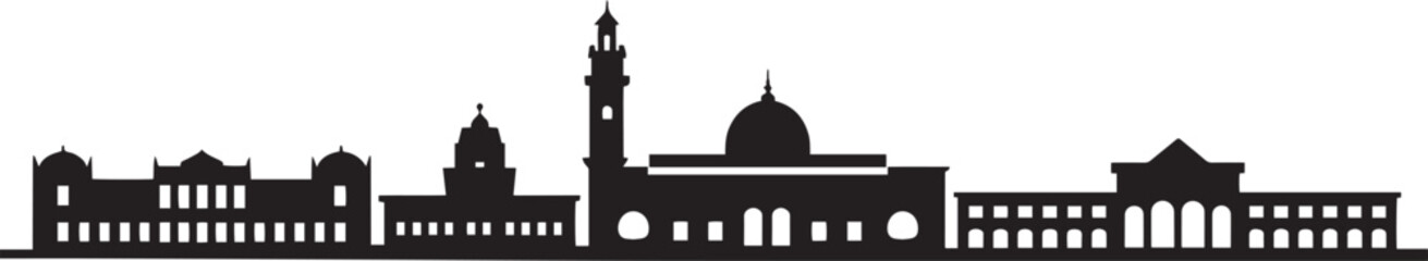 Cityscape Silhouette Vector Illustration Featuring Prominent Buildings on Transparent Backdrop