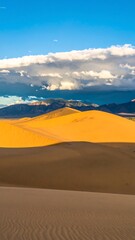 Golden Sandscape, Desert View, Mountain Background