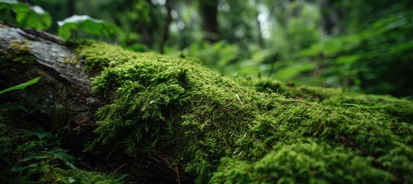 Close-up of lush green moss covering a forest log - Powered by Adobe