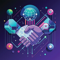 Futuristic digital handshake illustrating global business collaboration and technological partnership concepts