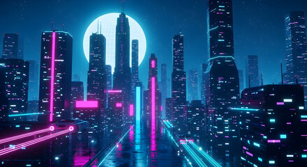 Obraz premium Futuristic cityscape neon night