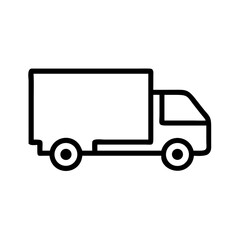Fototapeta premium A simple line drawing of a delivery truck with a boxy cargo area and two visible wheels shown in black
