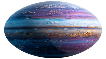 Gas giant with multiple colorful storms, deep cloud bands, isolated on transparent background