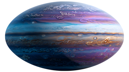 Gas giant with multiple colorful storms, deep cloud bands, isolated on transparent background