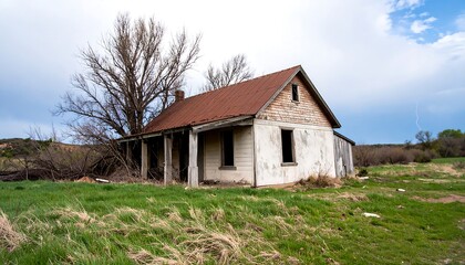 Obraz premium Abandoned farmhouse in a field