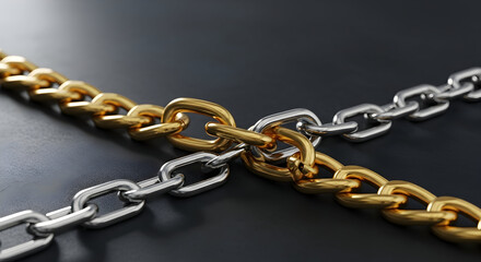 Fototapeta premium Gold and silver chains intertwined