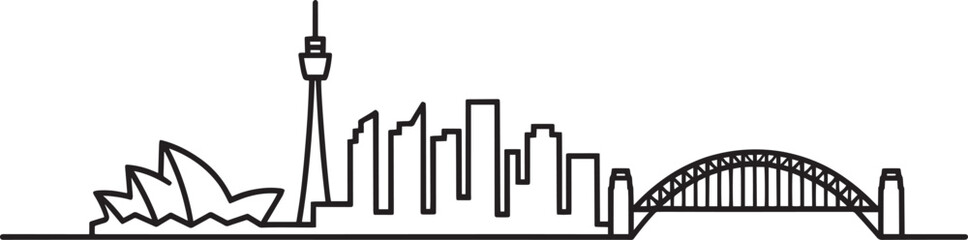 Naklejka premium Sydney Cityscape Silhouette, Australia Landmark Vector Illustration Graphic Design Art