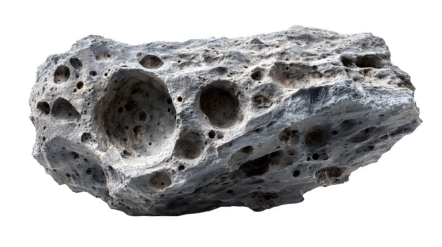 High-detail asteroid with irregular surface and craters, isolated on white background