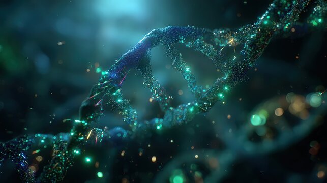 Abstract Glowing Dna Structure In Dark Background