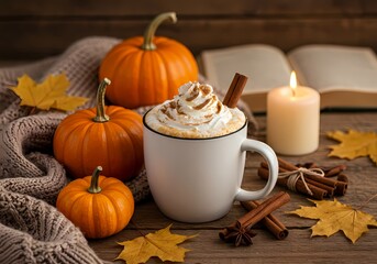Cozy Autumn Vibes Pumpkin Spice Latte  Fall Reading