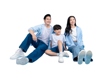 Asian family sitting together, happy and relaxed. They are smiling, creating a sense of togetherness and affection on png background