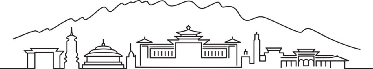 Thimphu Bhutan Skyline Silhouette Vector Illustration with Modern Design Style