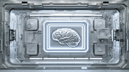 3D vault door with AI brain relief carving luminous outline security tech fusion illustration concept scene visual for commercial design use high detail quality stock image illustration concept scene 