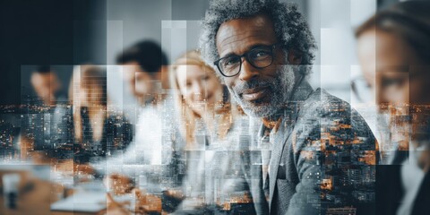 Diverse Business Team Collaboration with Digital Overlay, Modern Technology and Innovation Concept for Corporate Success