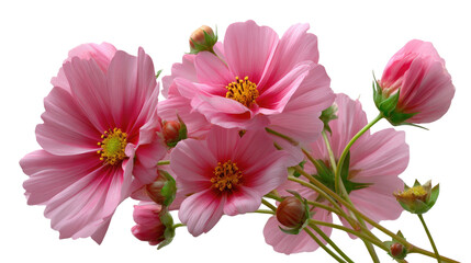 Delicate Cosmos Blooms: A close-up shot showcases a cluster of delicate pink cosmos flowers, each petal radiating gentle beauty and a touch of vibrant life.