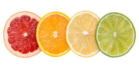 Obraz premium Colorful citrus fruit slices isolated on transparent background offer a refreshing treat