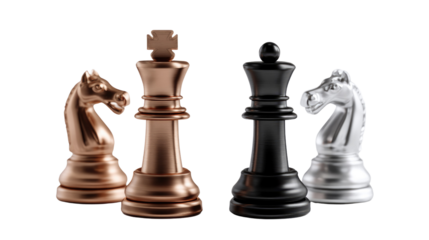 Chess Pieces Confrontation: A strategic tableau featuring chess pieces. The scene is a metaphorical representation of competition and strategy. Capturing the elegance of the chess board
